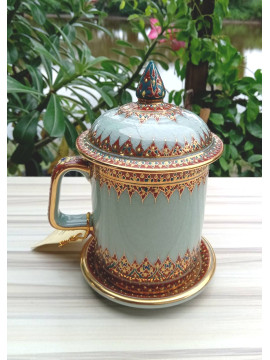 porcelain Coffee Tea​ Mug​ celadon in silk box collection